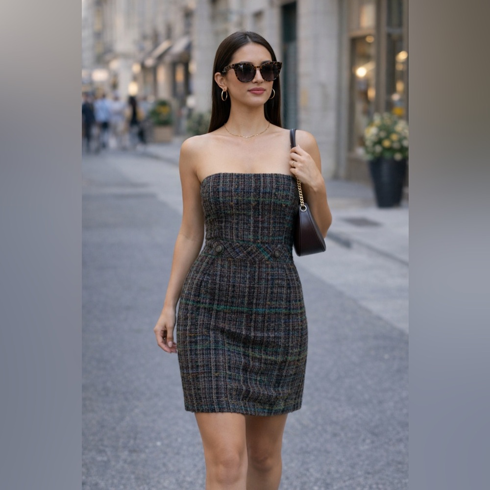 TRINA TURK Strapless Tweed Dress – Chic & Timeless